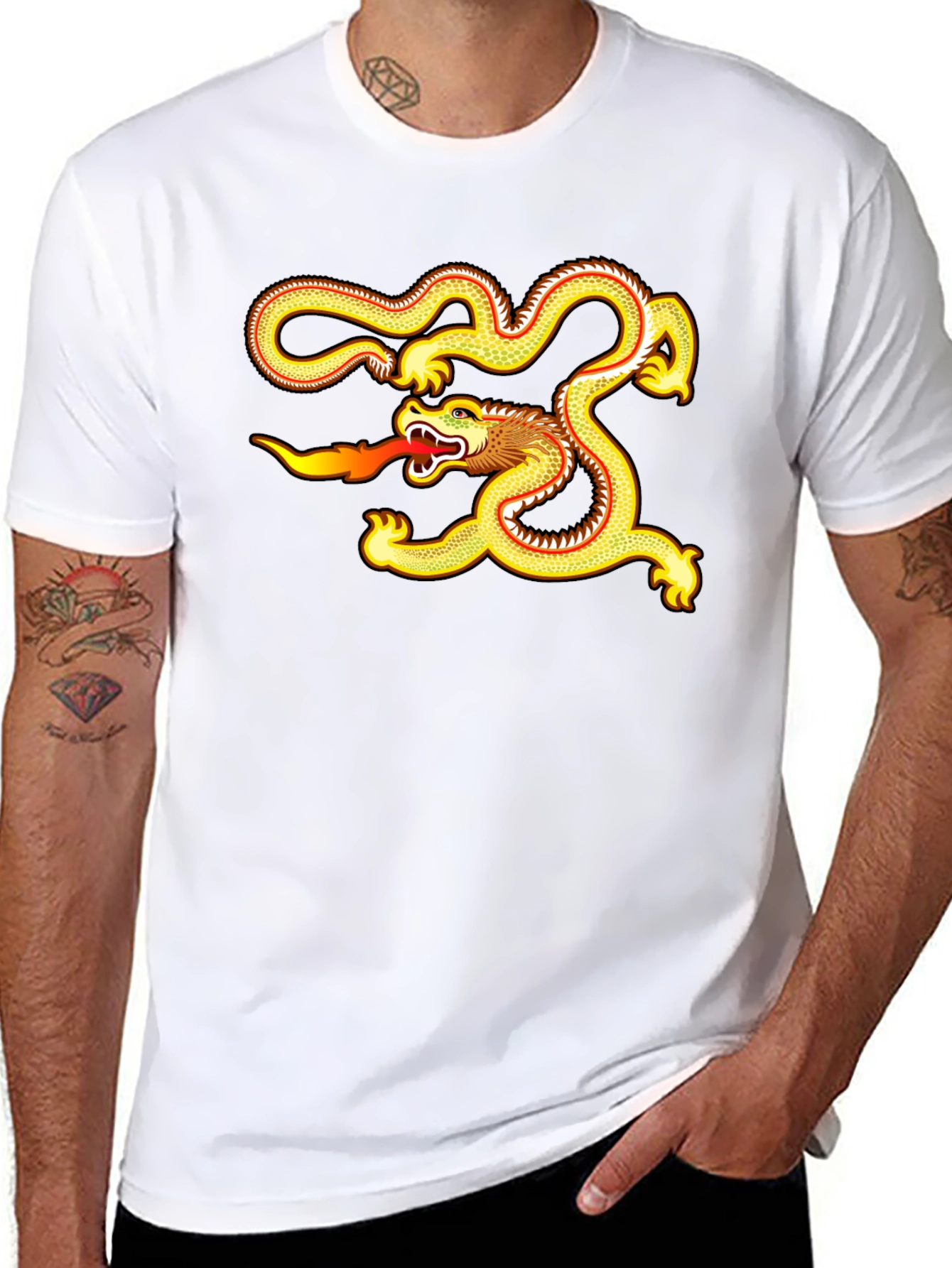 Golden Dragon Graphic Tee - Black Cotton Comfort