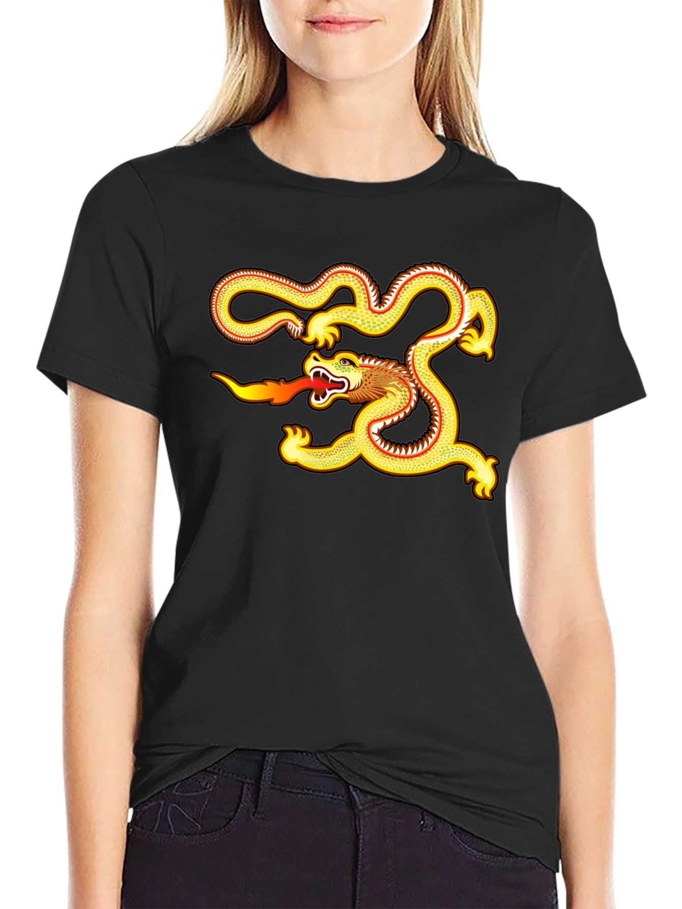 Golden Dragon Graphic Tee - Black Cotton Comfort