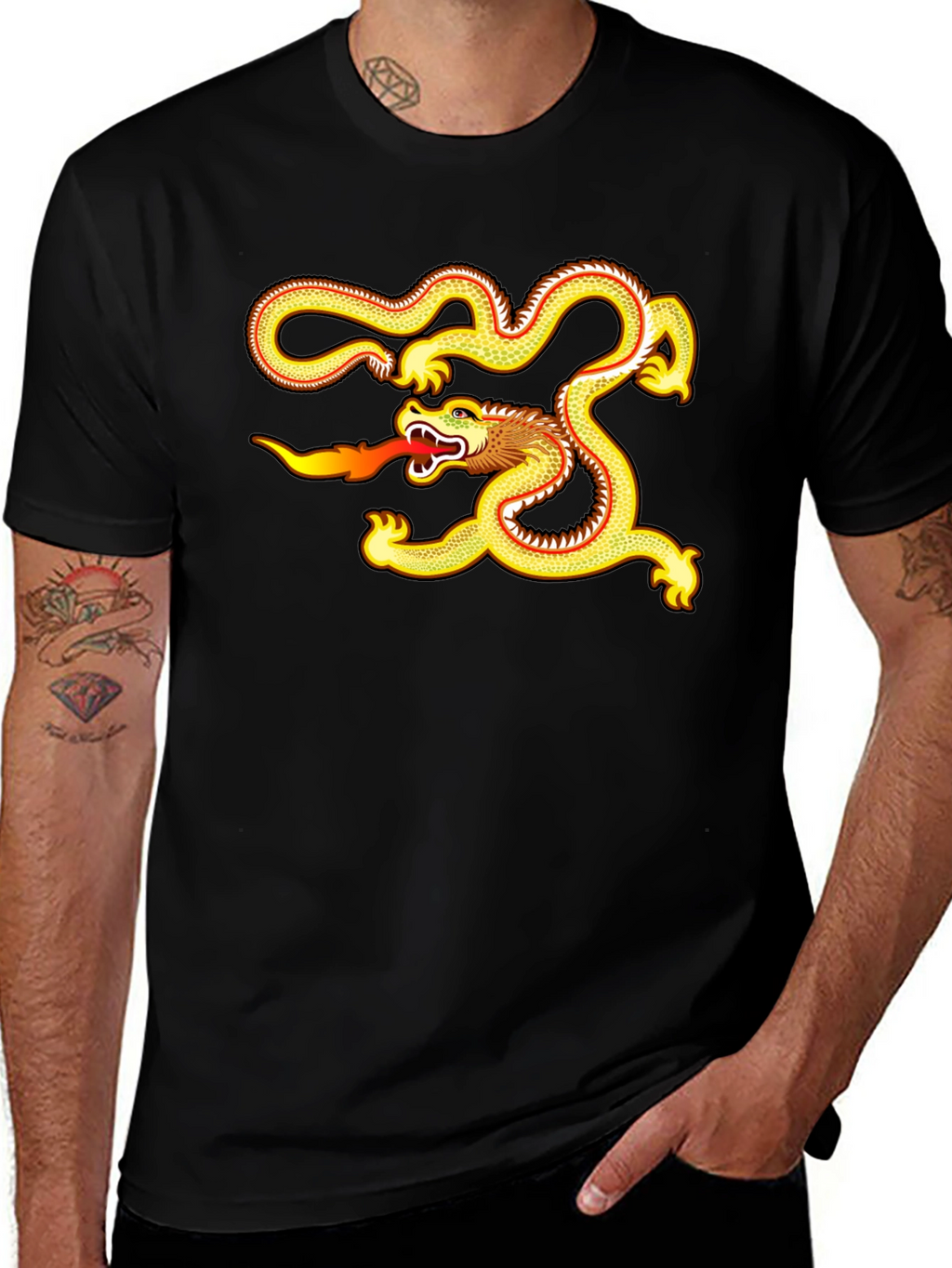 Golden Dragon Graphic Tee - Black Cotton Comfort