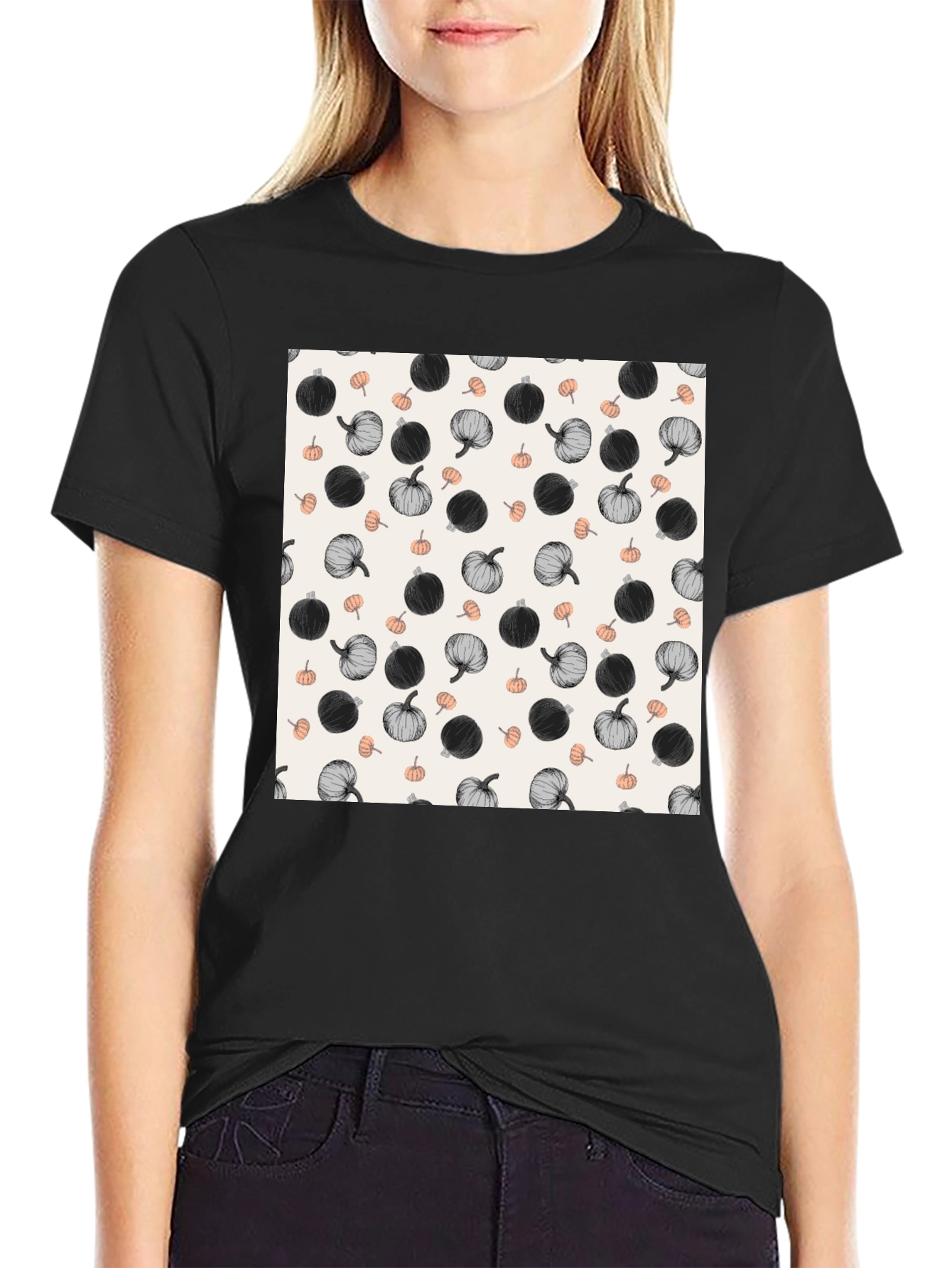Pumpkin Pattern T-Shirt - Stylish Fall Fashion
