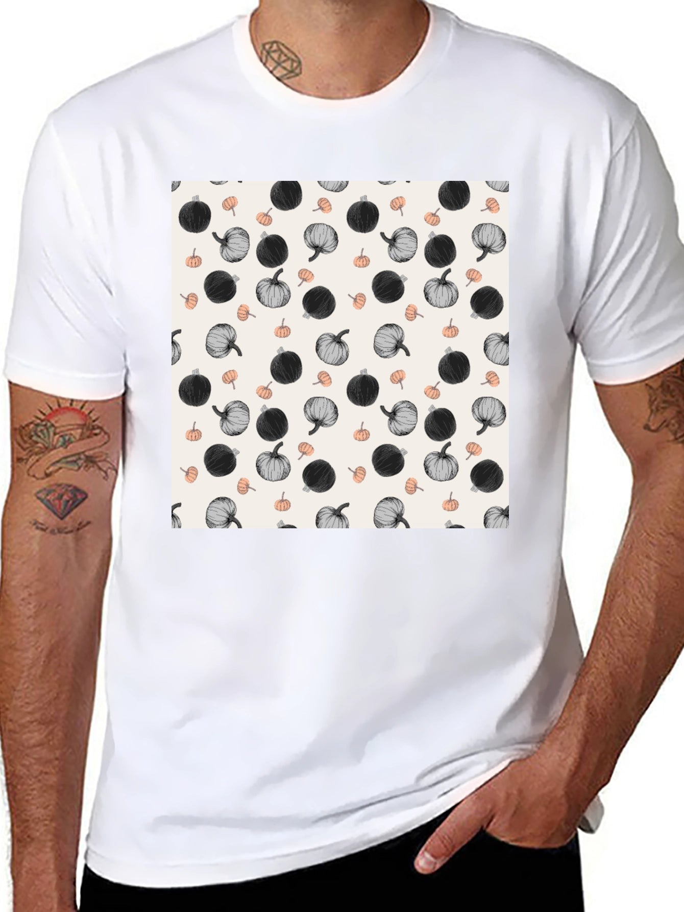 Pumpkin Pattern T-Shirt - Stylish Fall Fashion