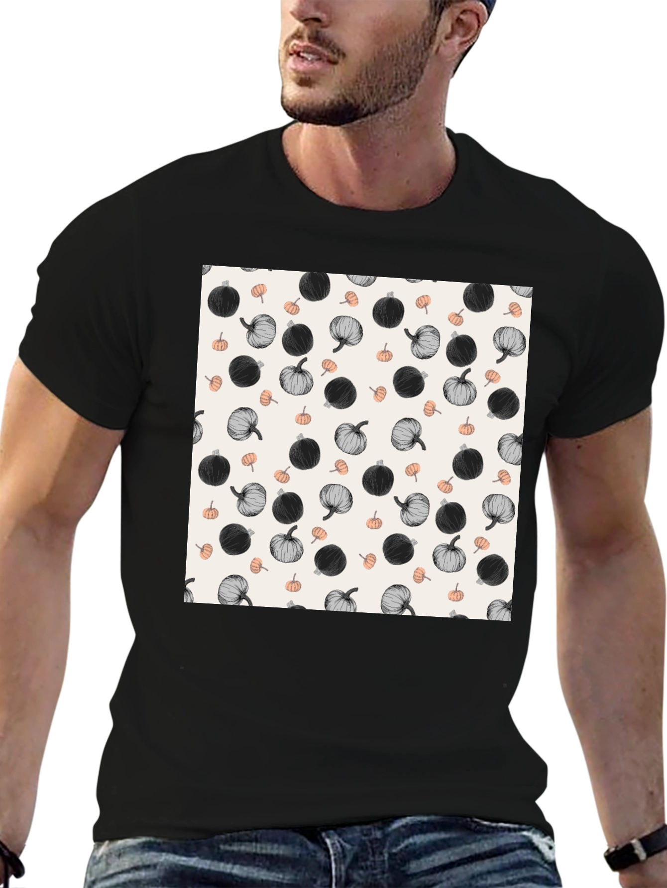 Pumpkin Pattern T-Shirt - Stylish Fall Fashion