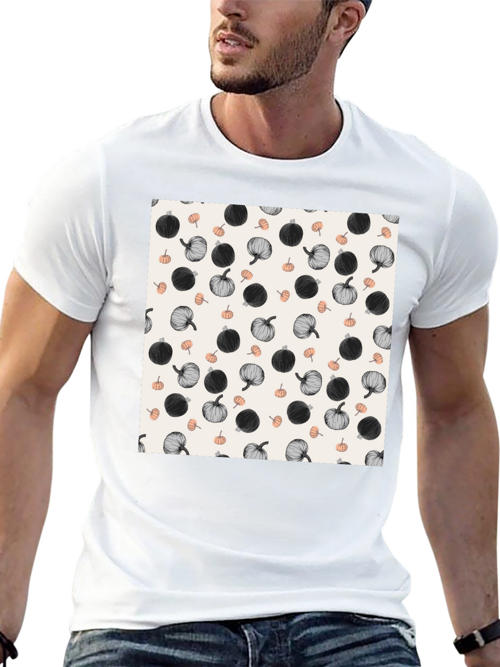 Pumpkin Pattern T-Shirt - Stylish Fall Fashion