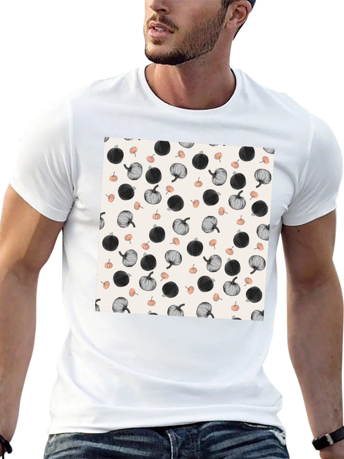 Pumpkin Pattern T-Shirt - Stylish Fall Fashion