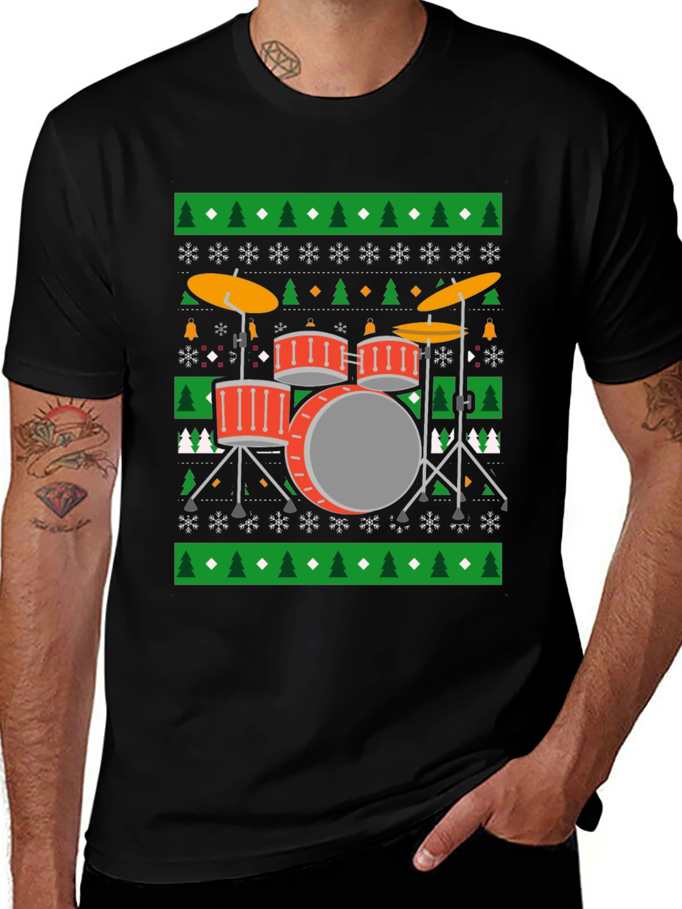 Drum Kit Ugly Christmas Sweater T-Shirt