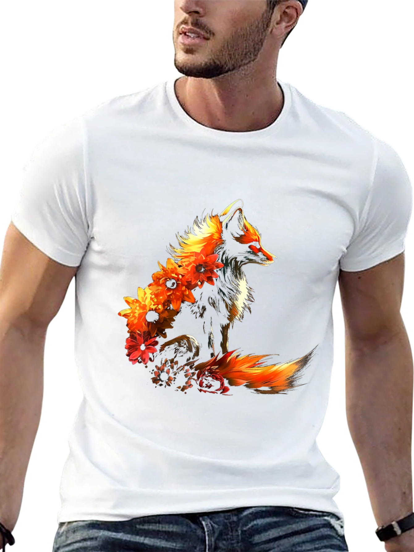 Floral Fox Graphic Black T-Shirt