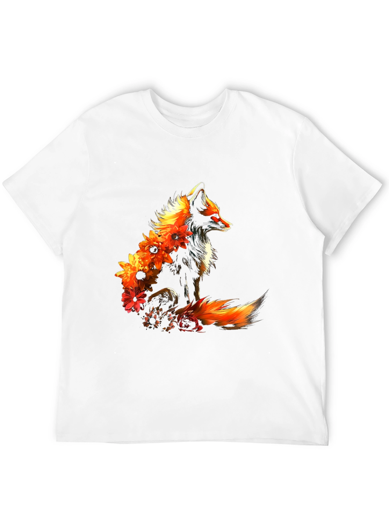 Floral Fox Graphic Black T-Shirt