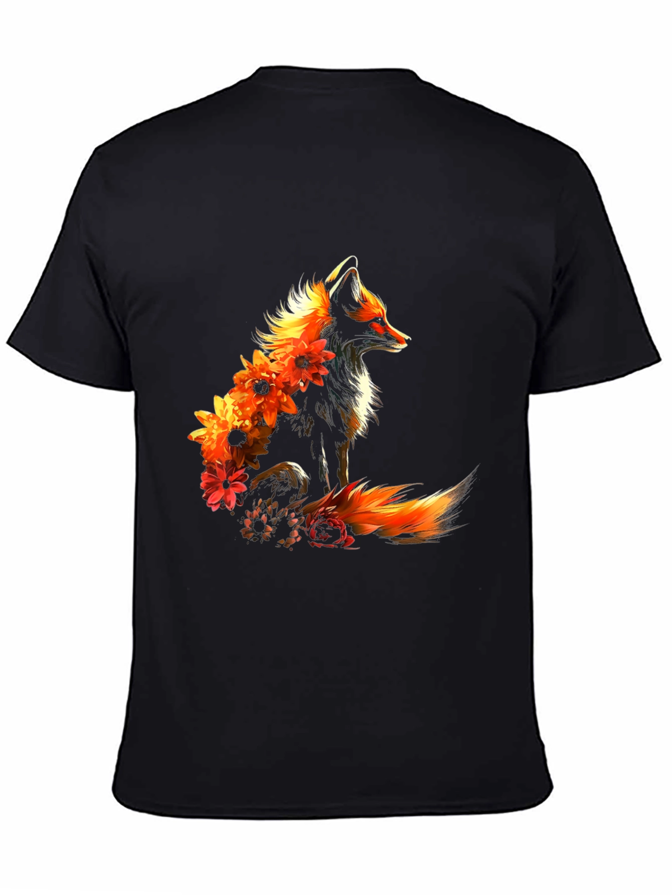 Floral Fox Graphic Black T-Shirt