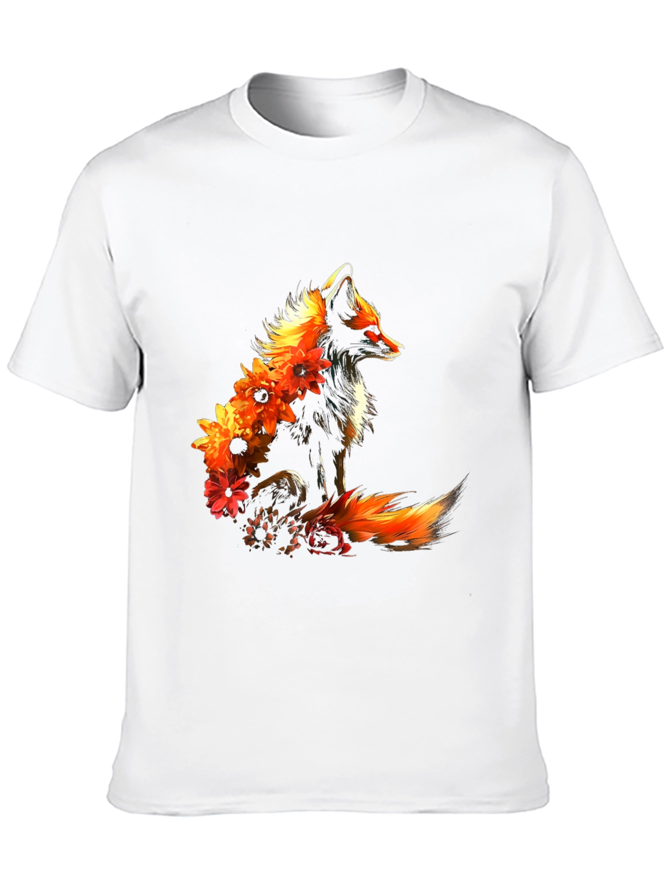 Floral Fox Graphic Black T-Shirt
