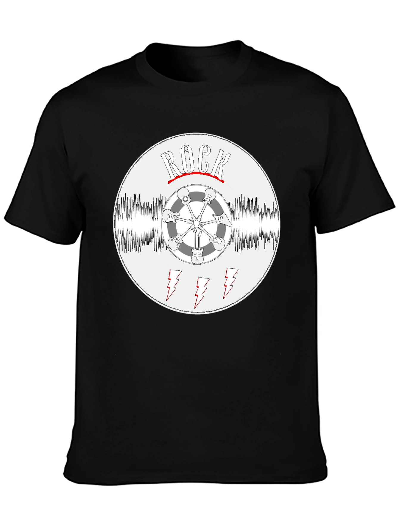Rock Music T-Shirt - Guitar Wheel & Lightning Bolts