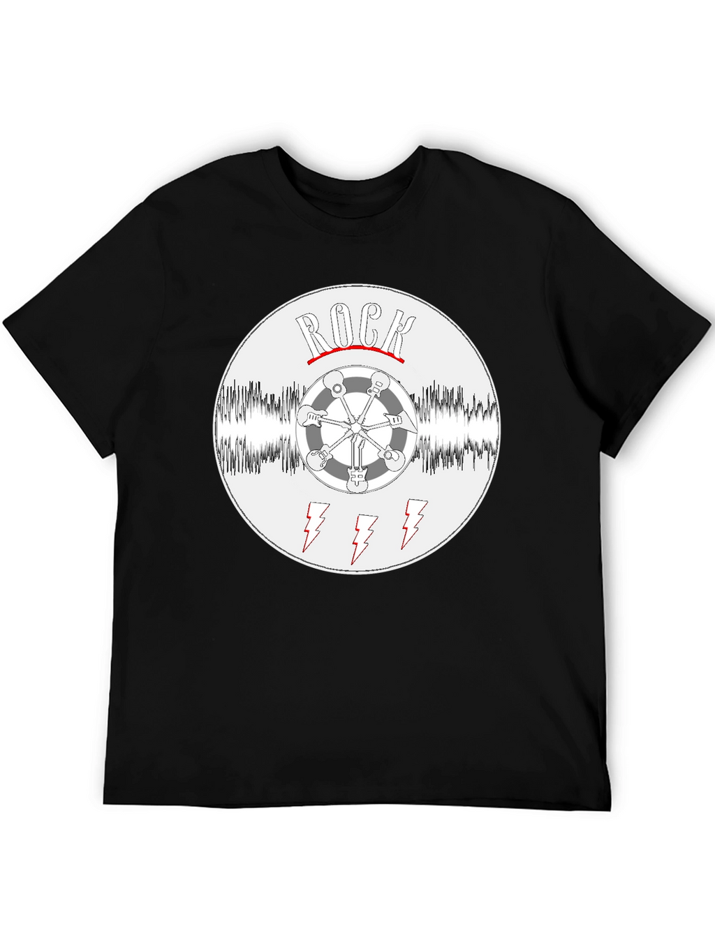 Rock Music T-Shirt - Guitar Wheel & Lightning Bolts