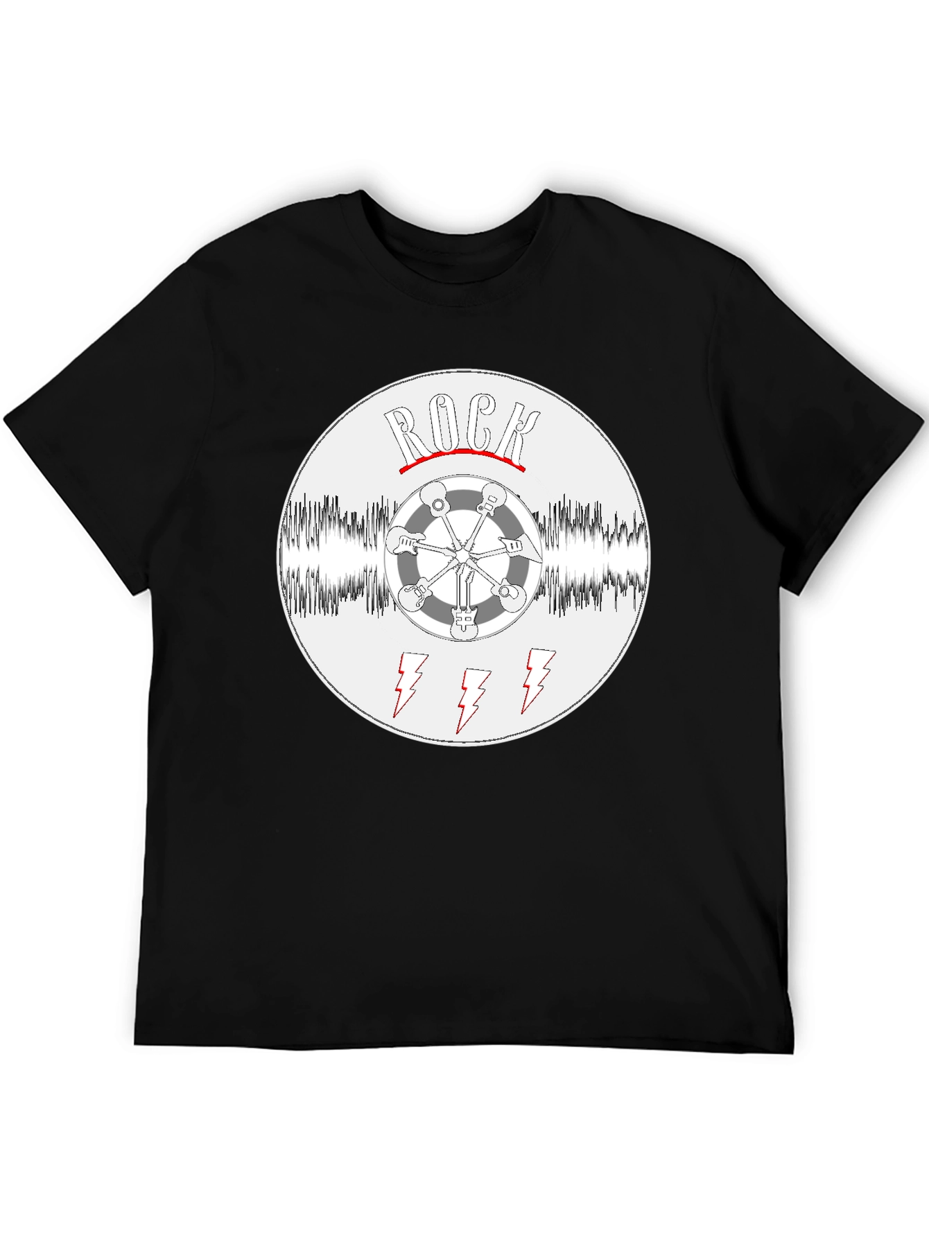 Rock Music T-Shirt - Guitar Wheel & Lightning Bolts