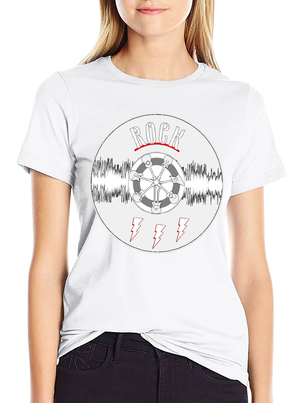 Rock Music T-Shirt - Guitar Wheel & Lightning Bolts