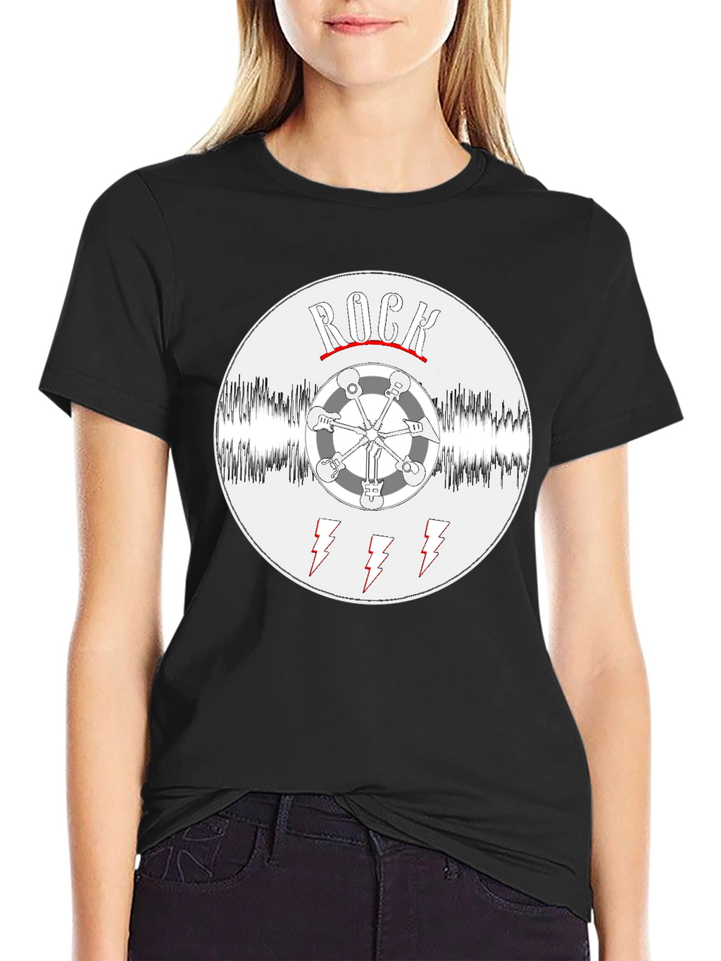 Rock Music T-Shirt - Guitar Wheel & Lightning Bolts