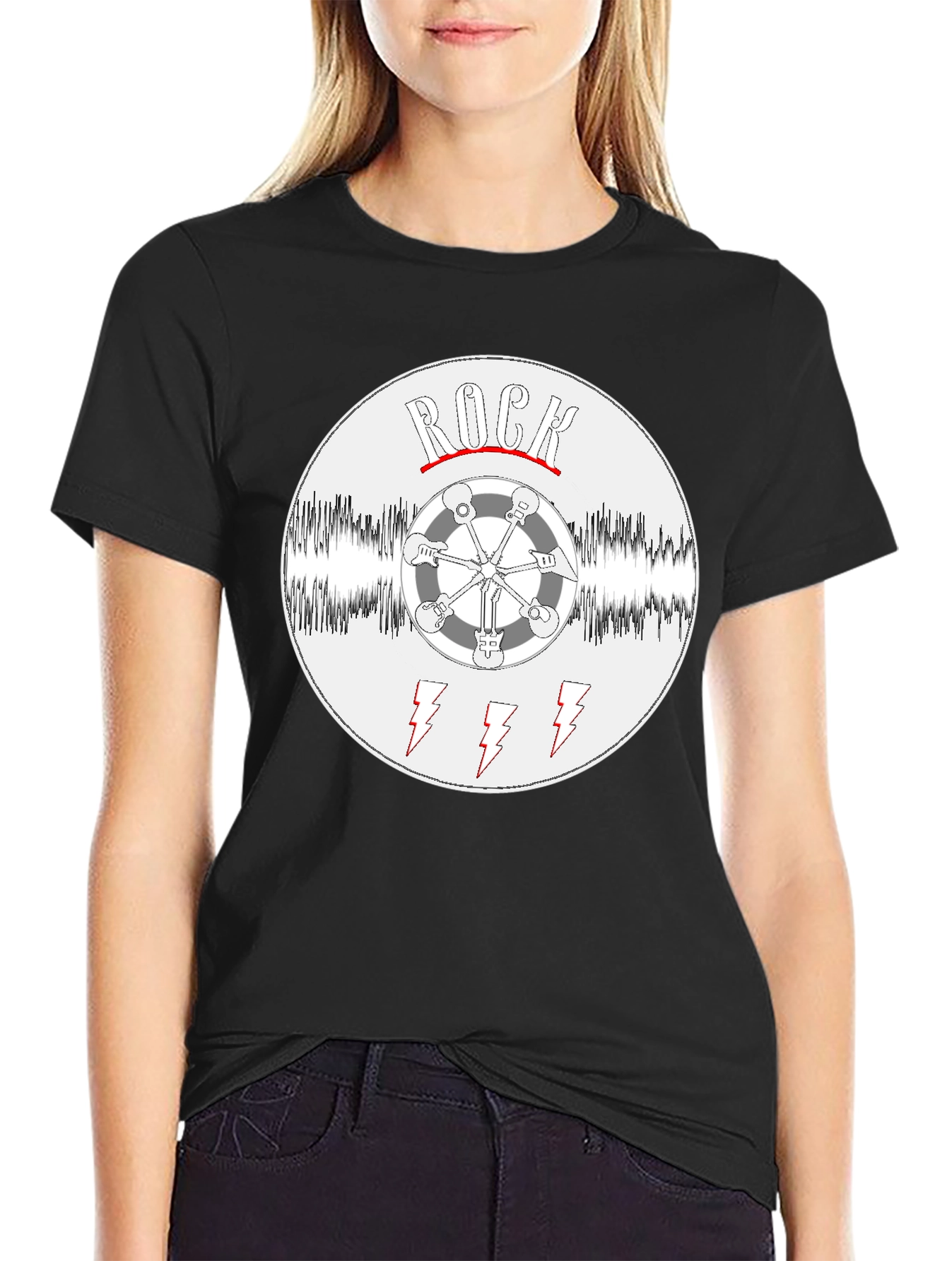Rock Music T-Shirt - Guitar Wheel & Lightning Bolts