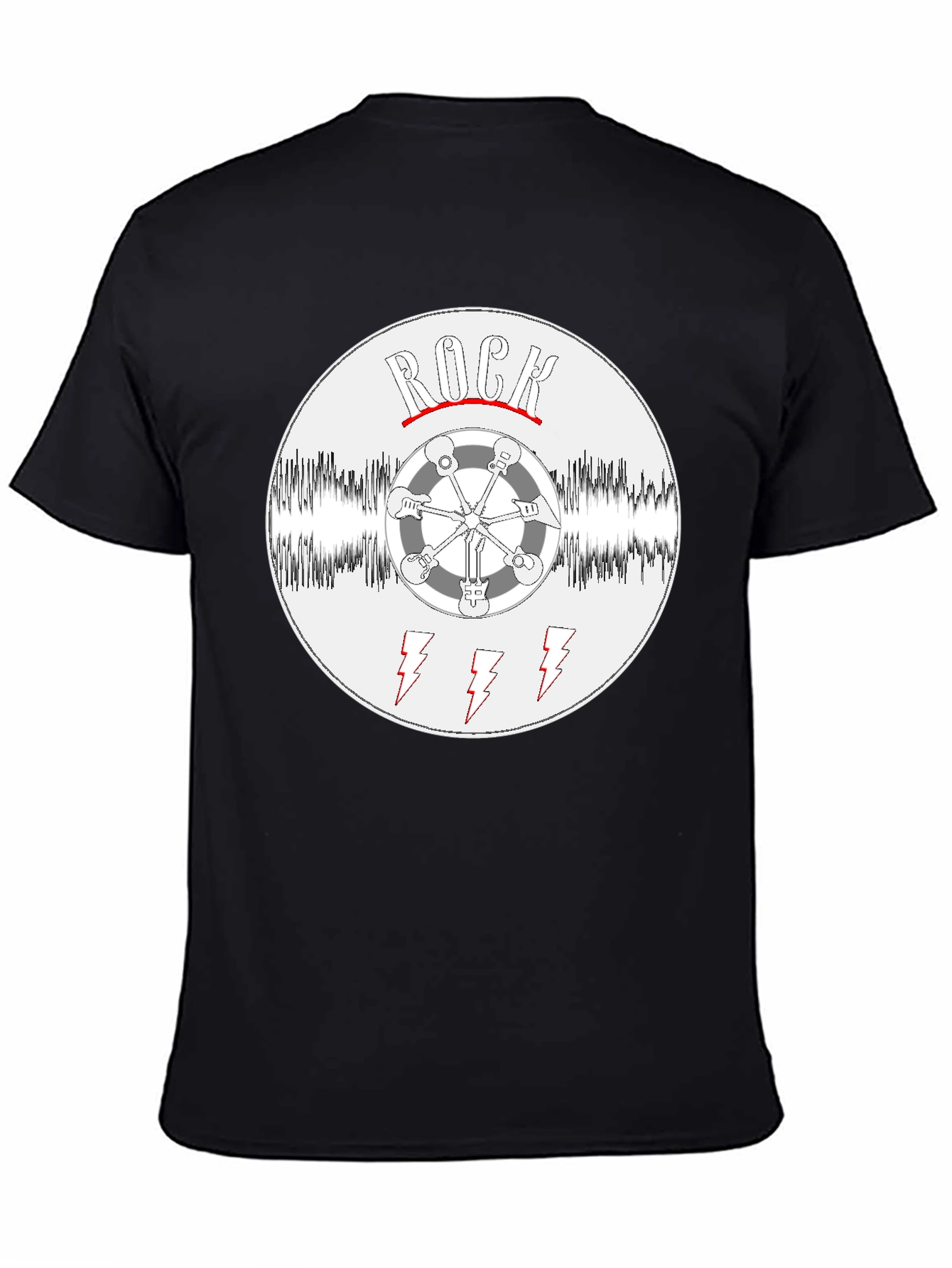 Rock Music T-Shirt - Guitar Wheel & Lightning Bolts