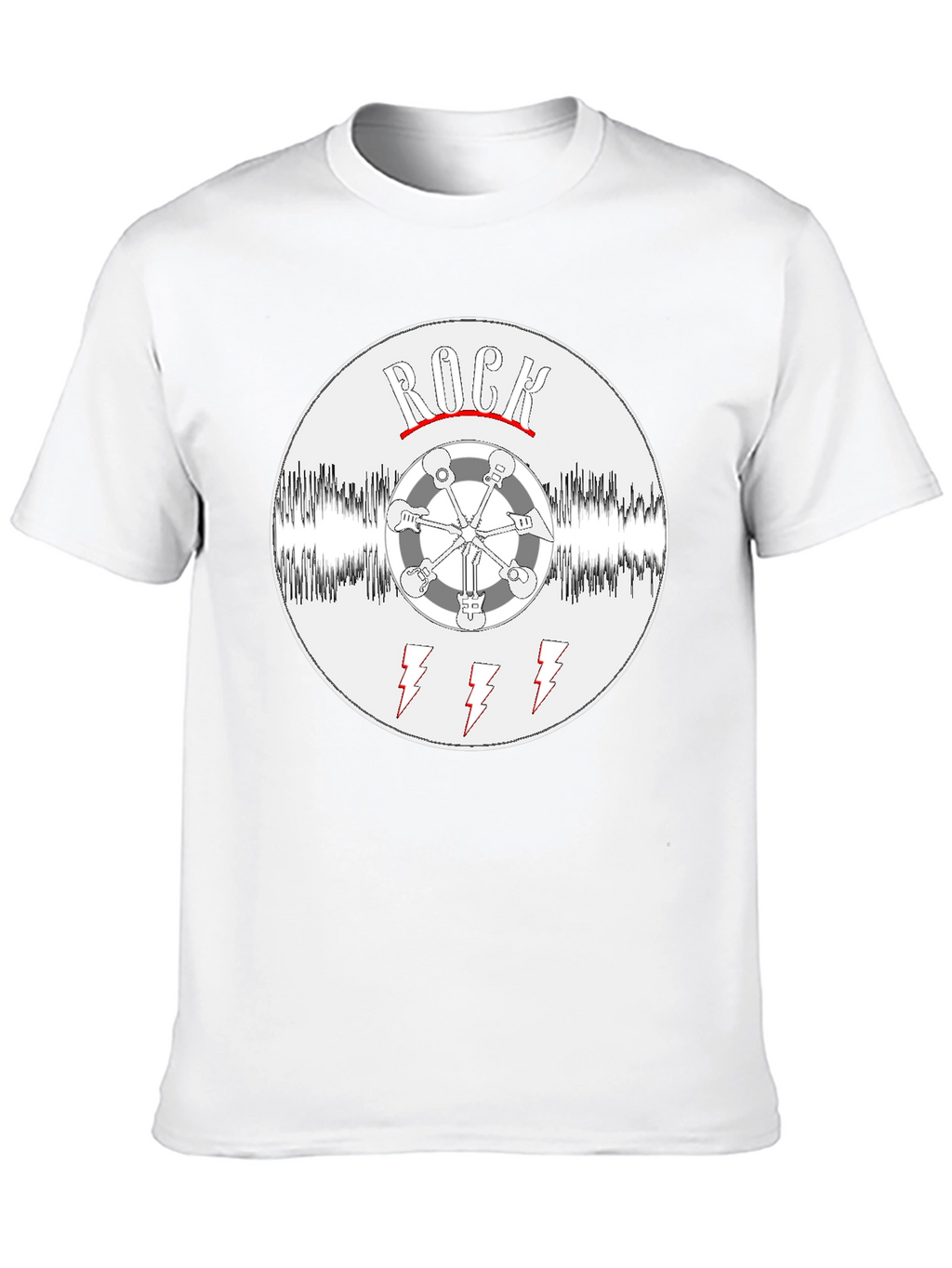 Rock Music T-Shirt - Guitar Wheel & Lightning Bolts