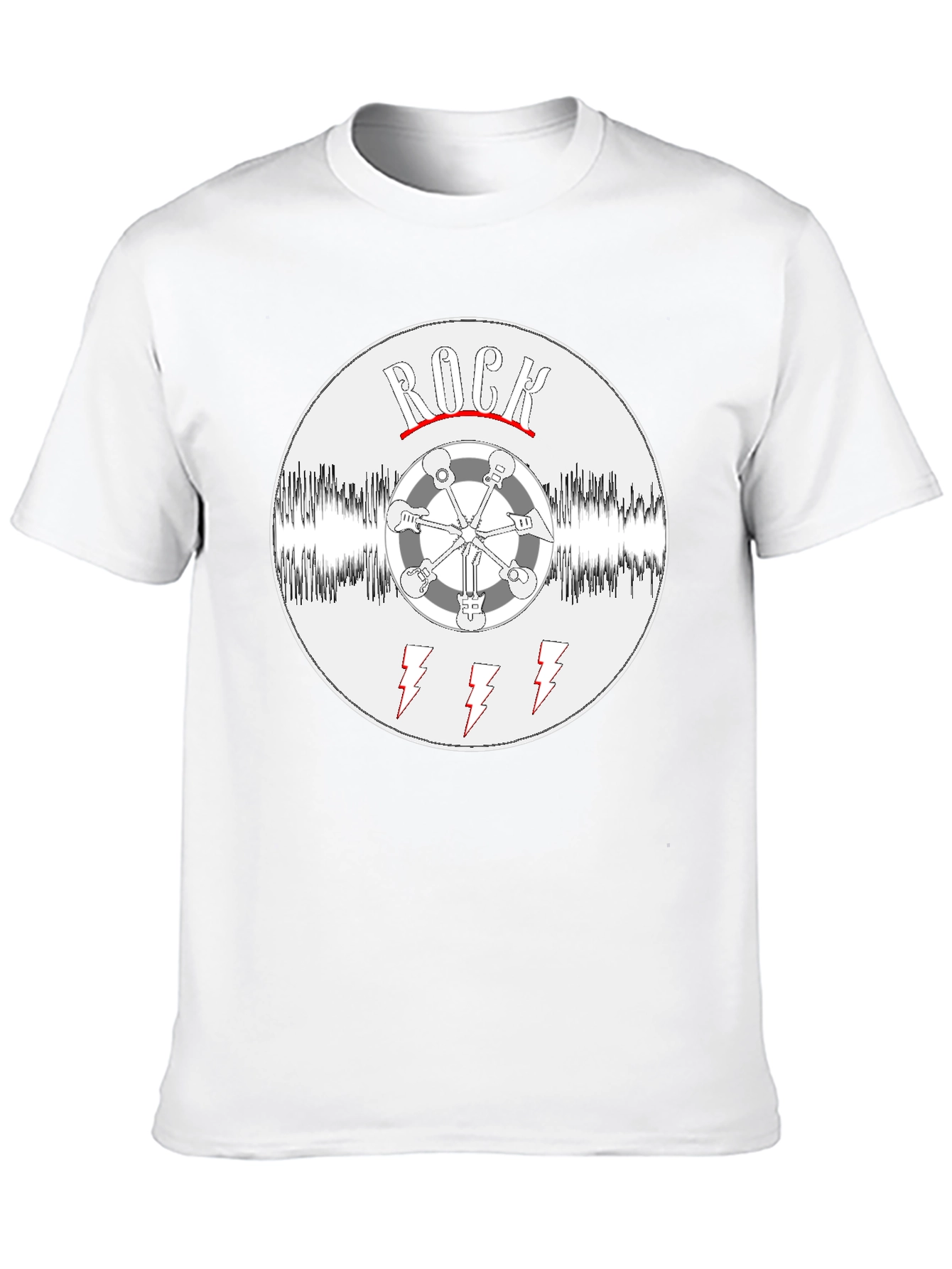 Rock Music T-Shirt - Guitar Wheel & Lightning Bolts