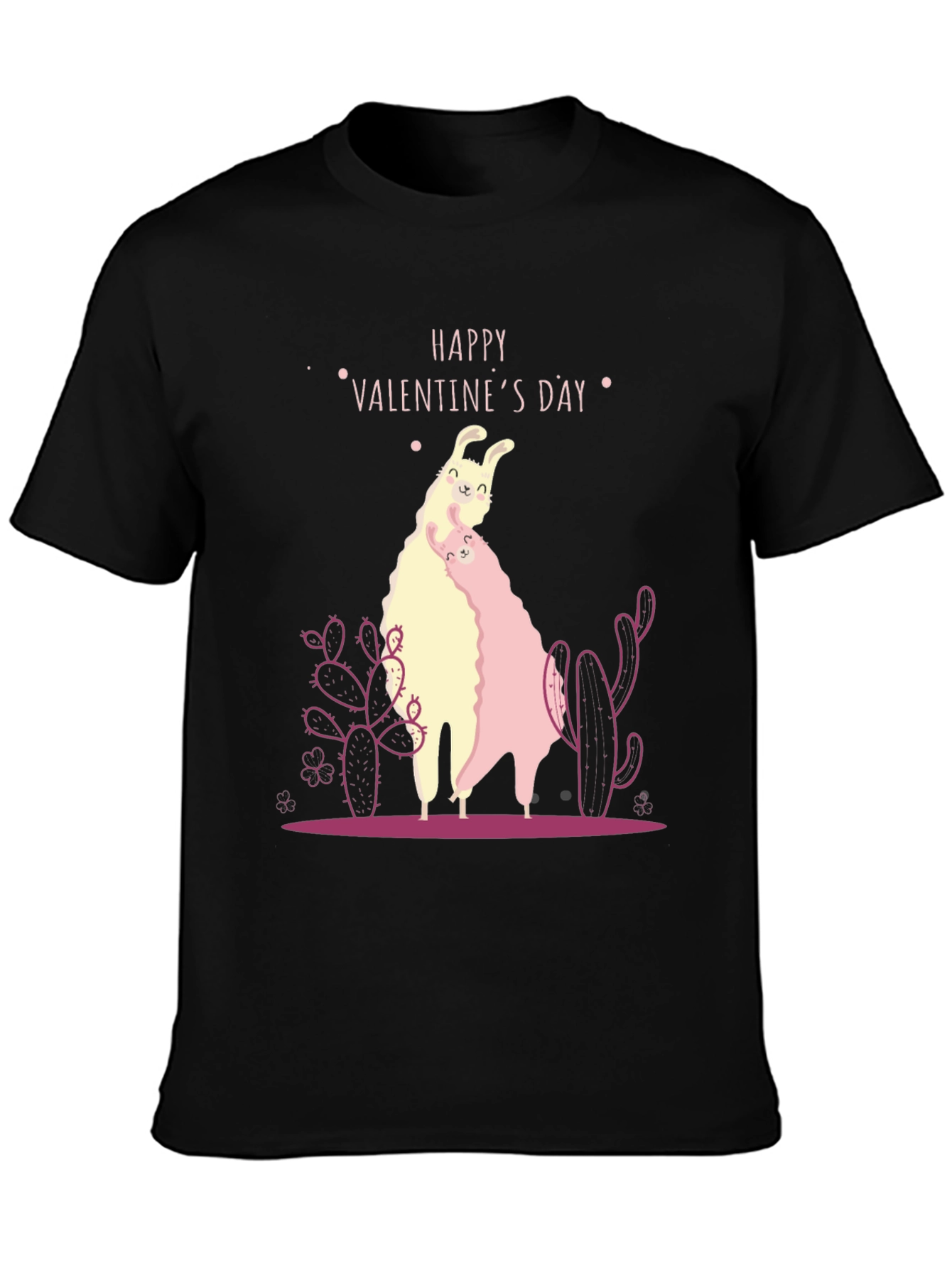 Llama Valentines Day Black T-Shirt