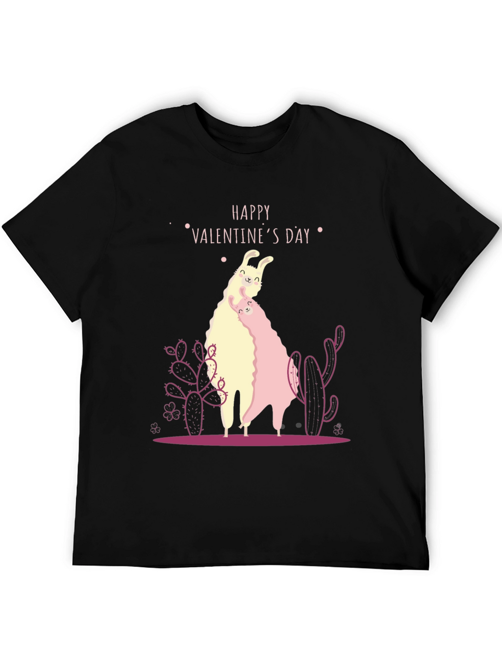 Llama Valentines Day Black T-Shirt