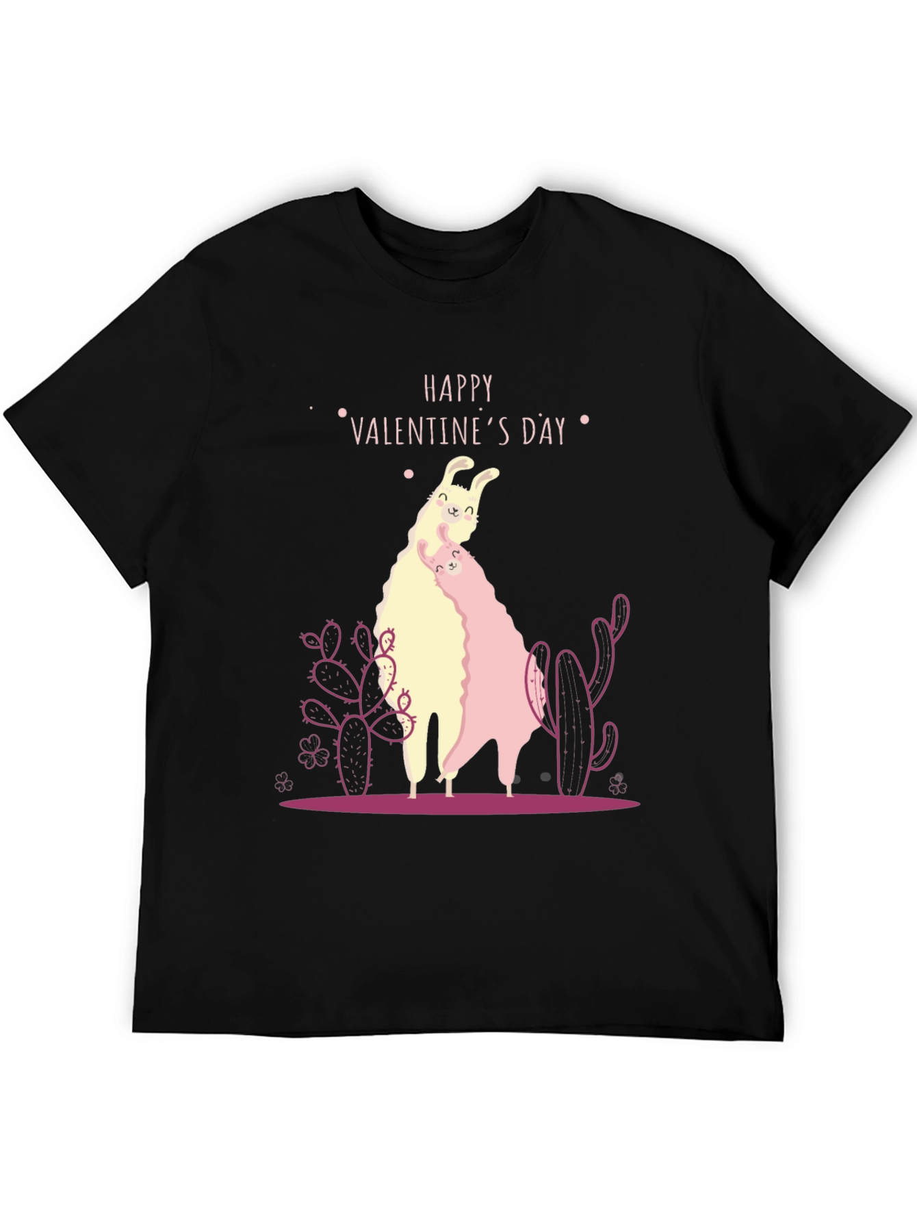 Llama Valentines Day Black T-Shirt