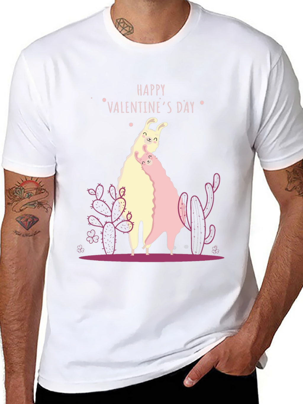 Llama Valentines Day Black T-Shirt