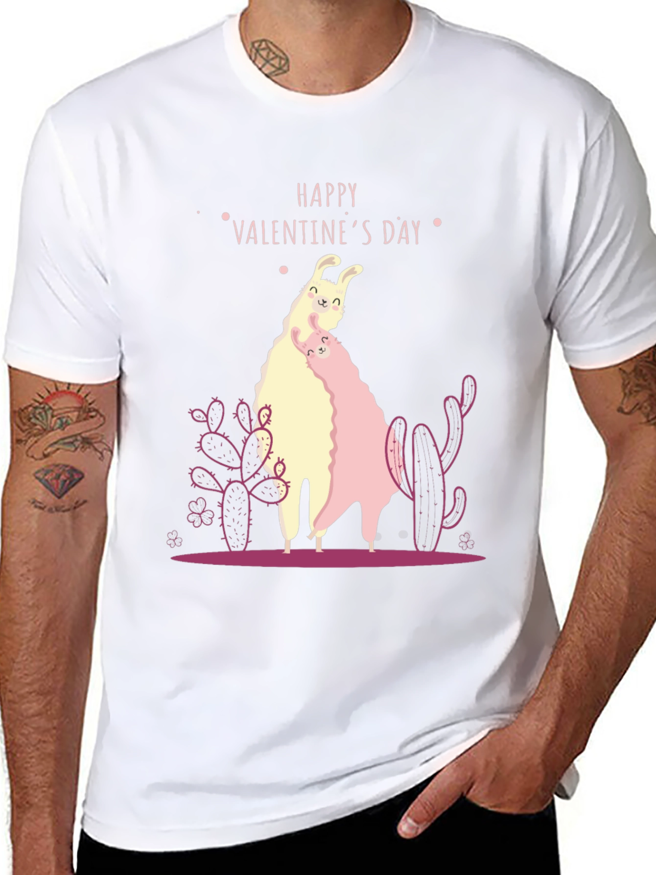 Llama Valentines Day Black T-Shirt
