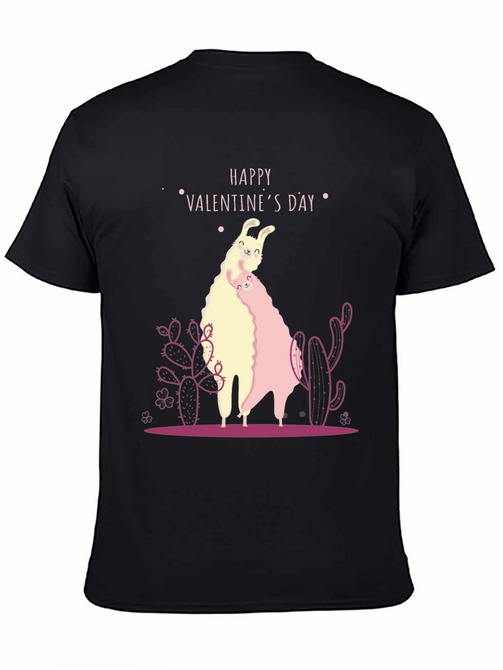 Llama Valentines Day Black T-Shirt