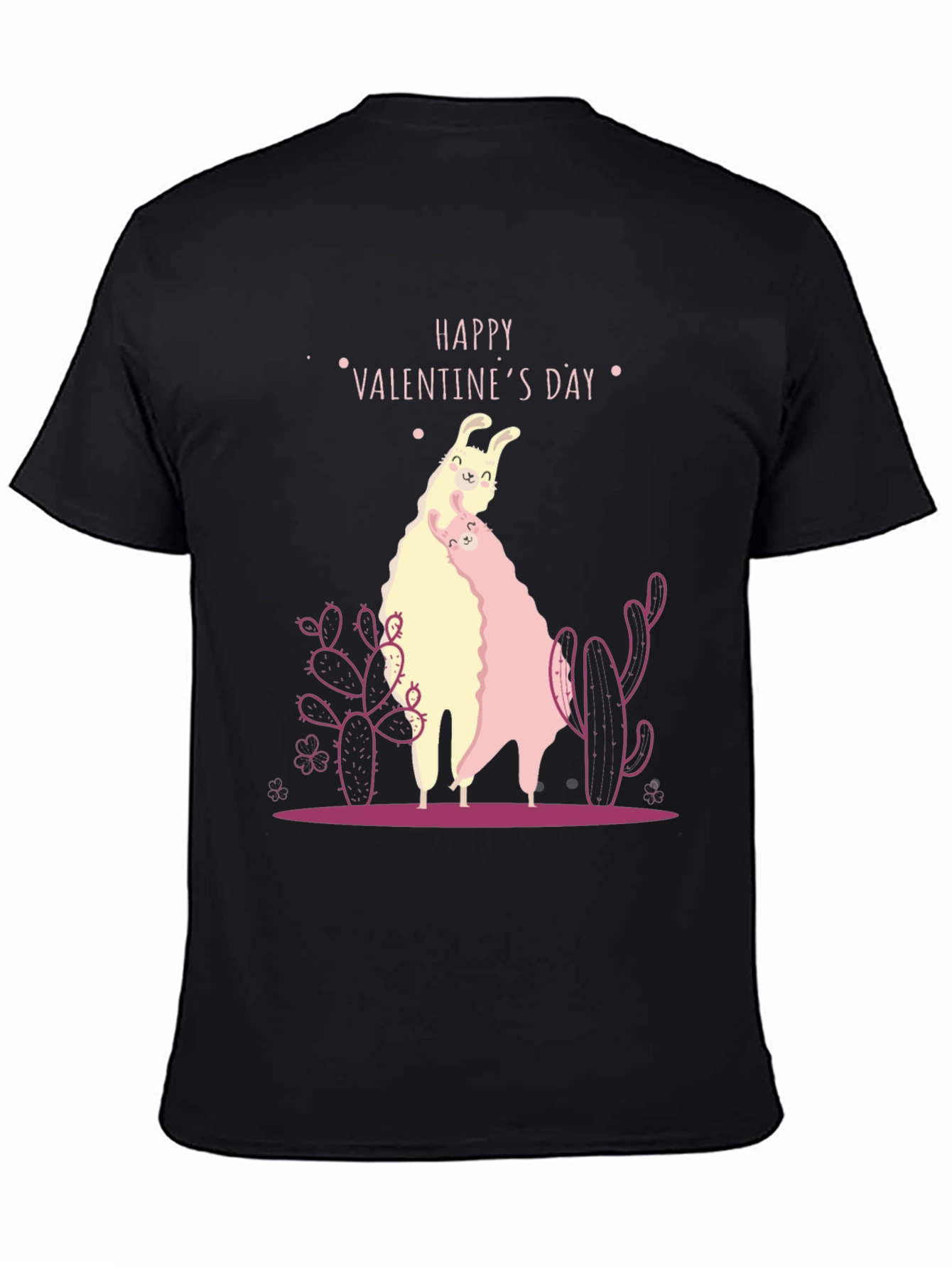 Llama Valentines Day Black T-Shirt