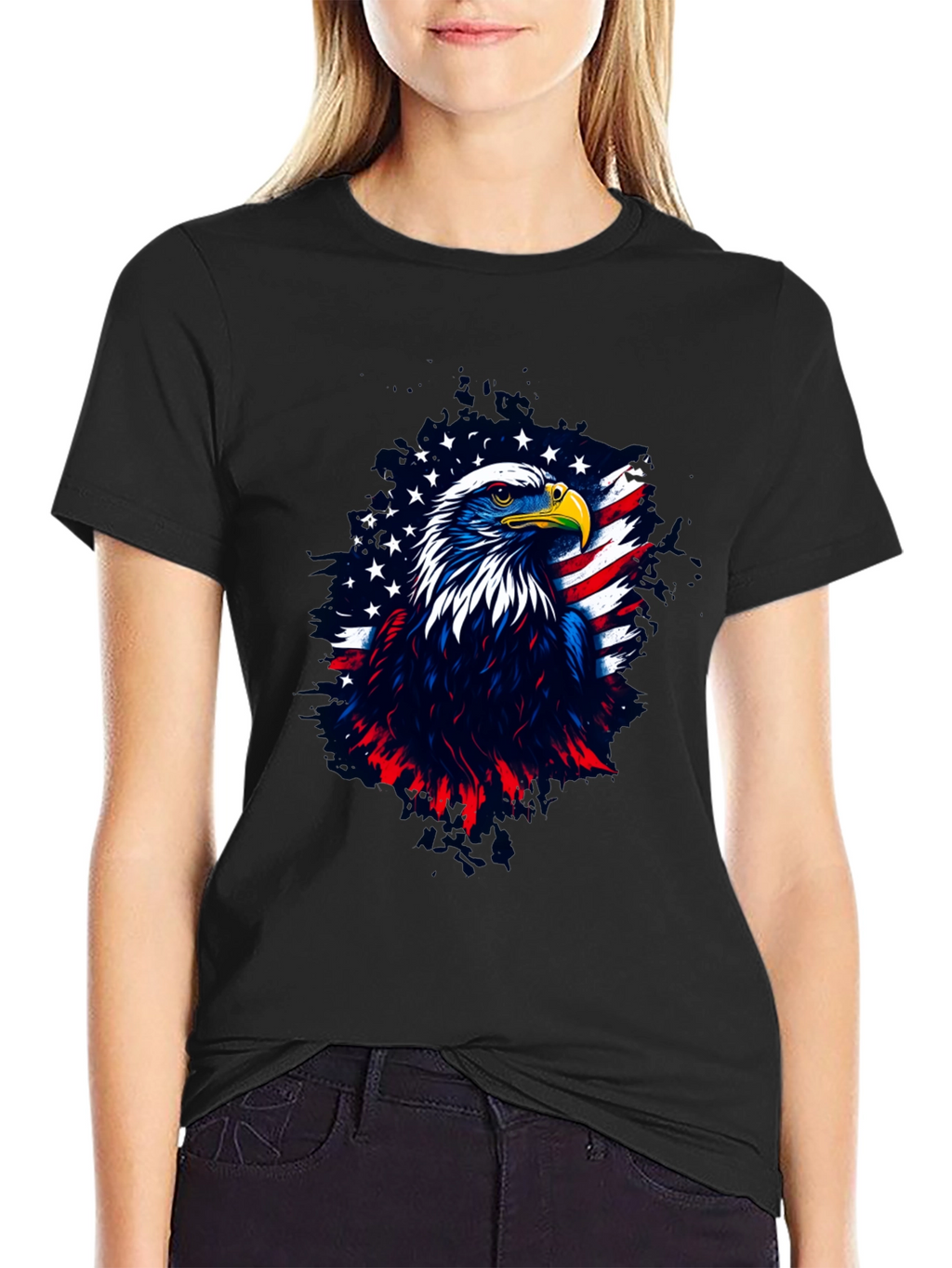 Patriotic Eagle Graphic Tee - Mens Black T-Shirt