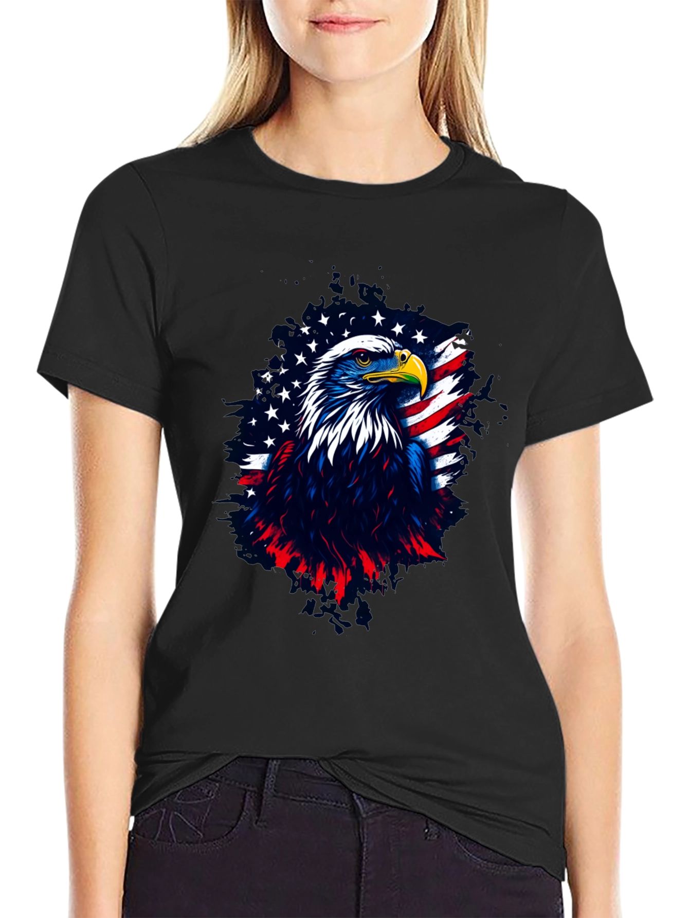 Patriotic Eagle Graphic Tee - Mens Black T-Shirt