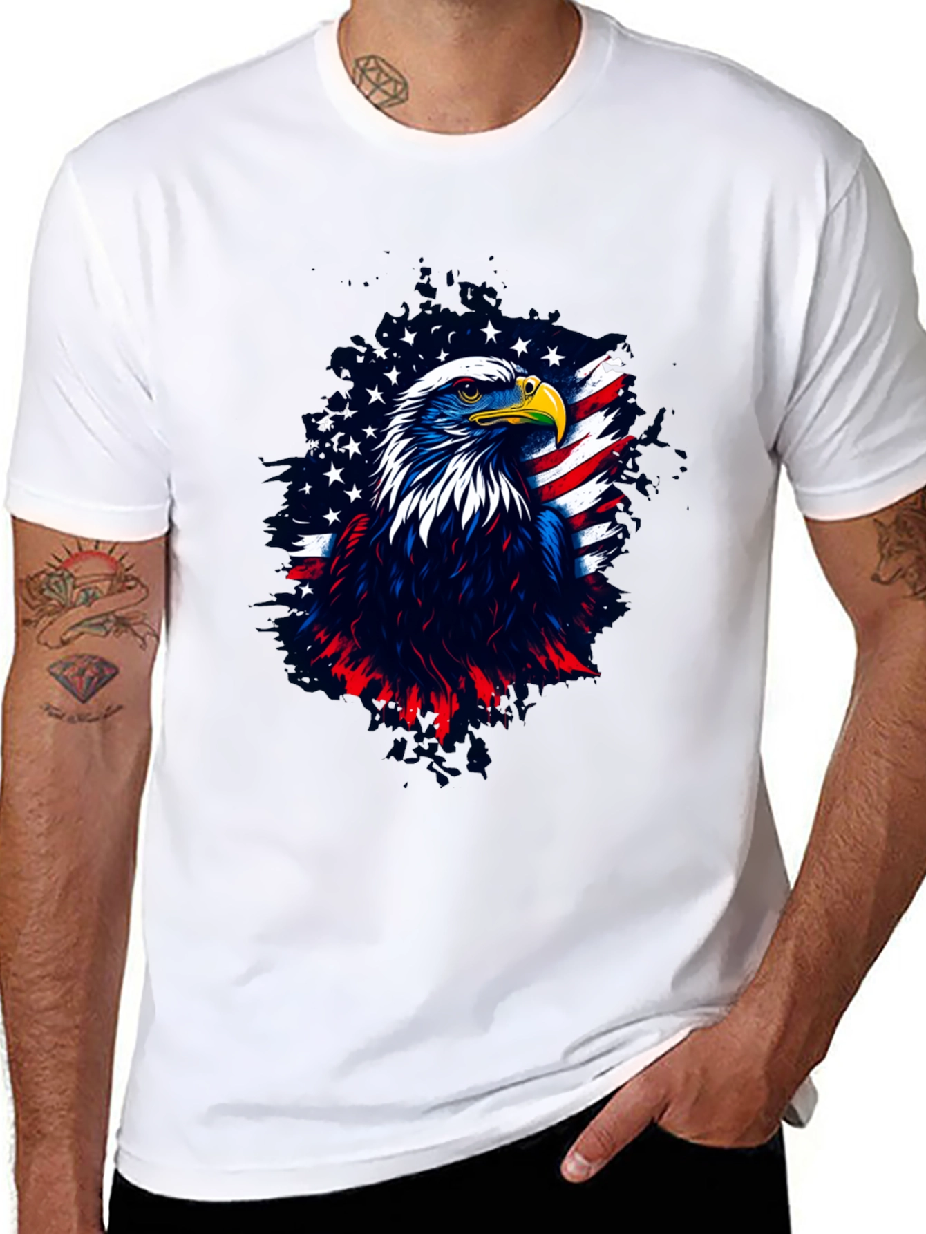 Patriotic Eagle Graphic Tee - Mens Black T-Shirt
