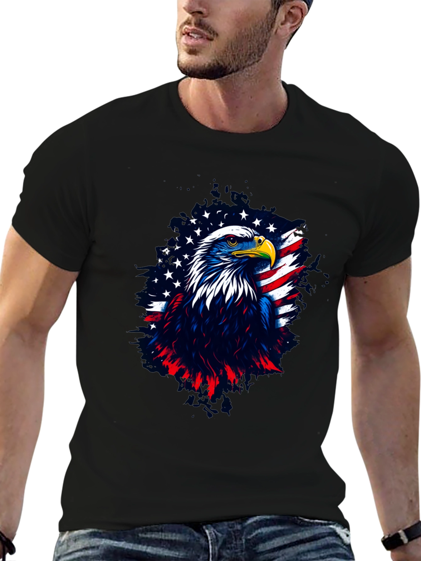 Patriotic Eagle Graphic Tee - Mens Black T-Shirt