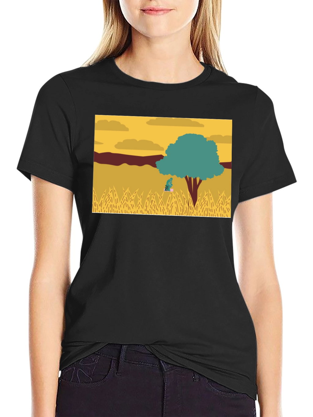 Nature Scene Graphic Tee - Black Casual Shirt