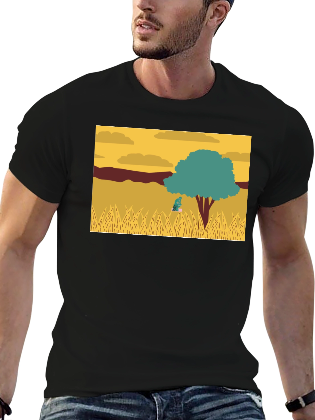 Nature Scene Graphic Tee - Black Casual Shirt