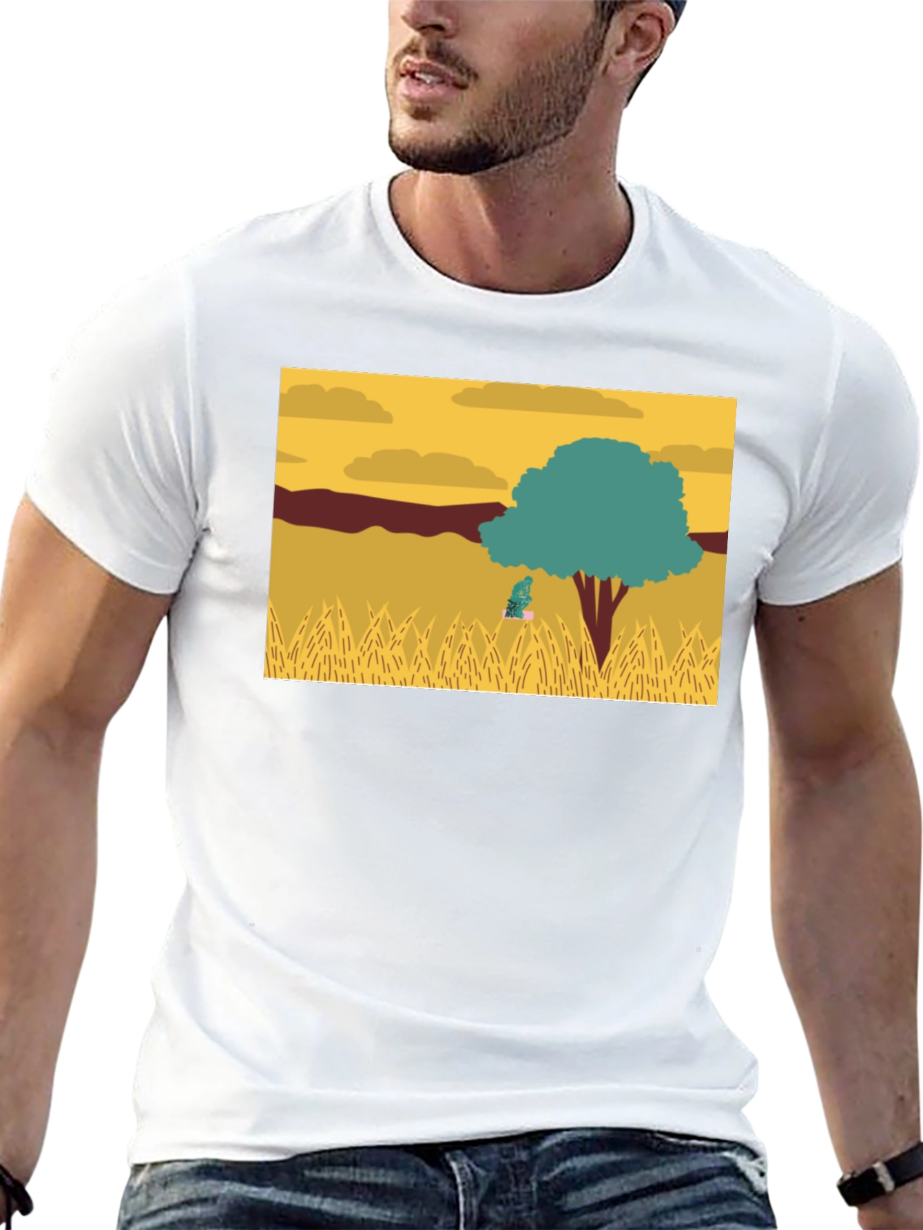 Nature Scene Graphic Tee - Black Casual Shirt