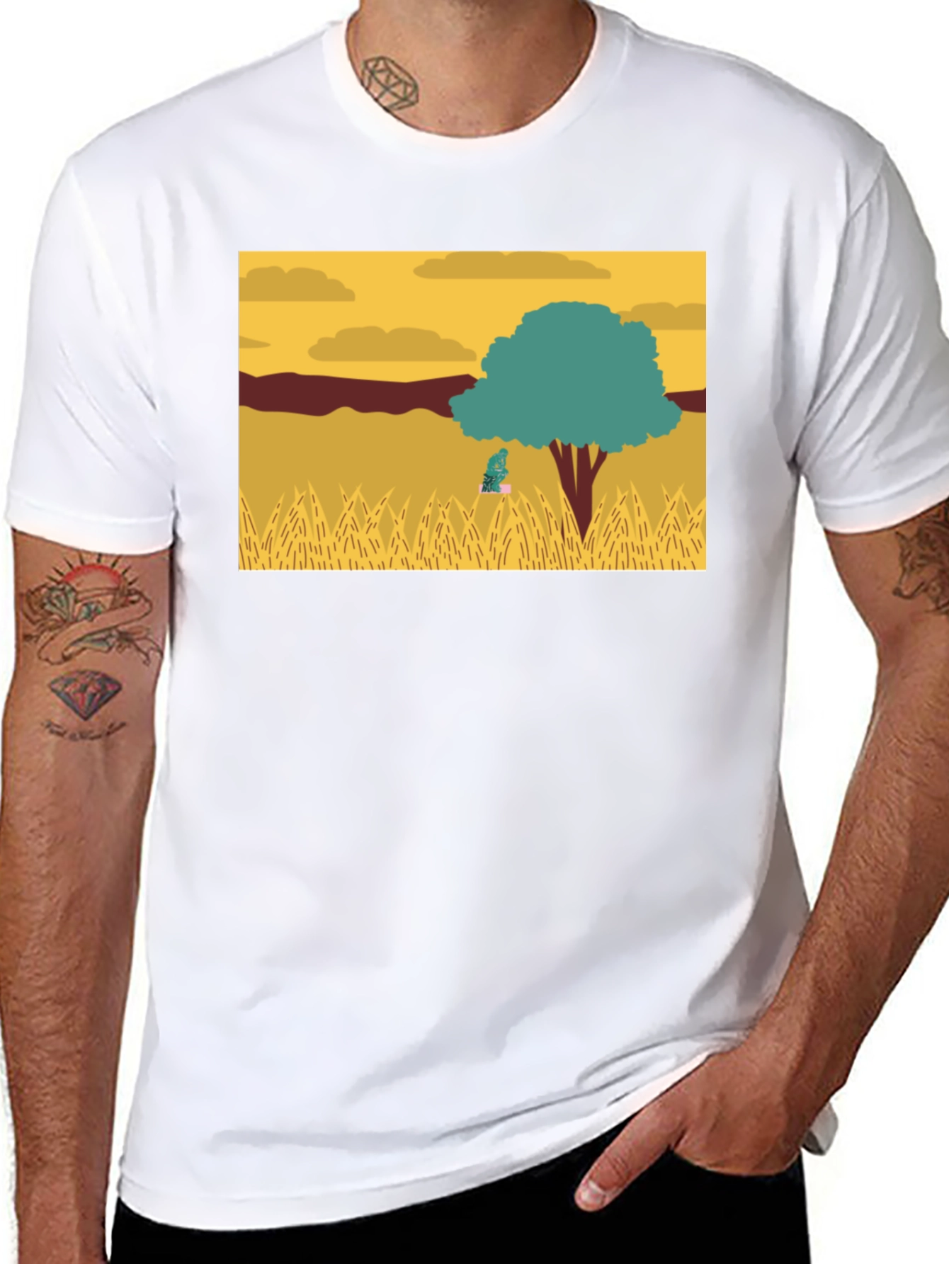 Nature Scene Graphic Tee - Black Casual Shirt