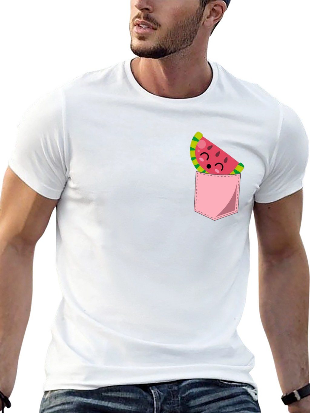 Cute Watermelon Pocket Black T-Shirt