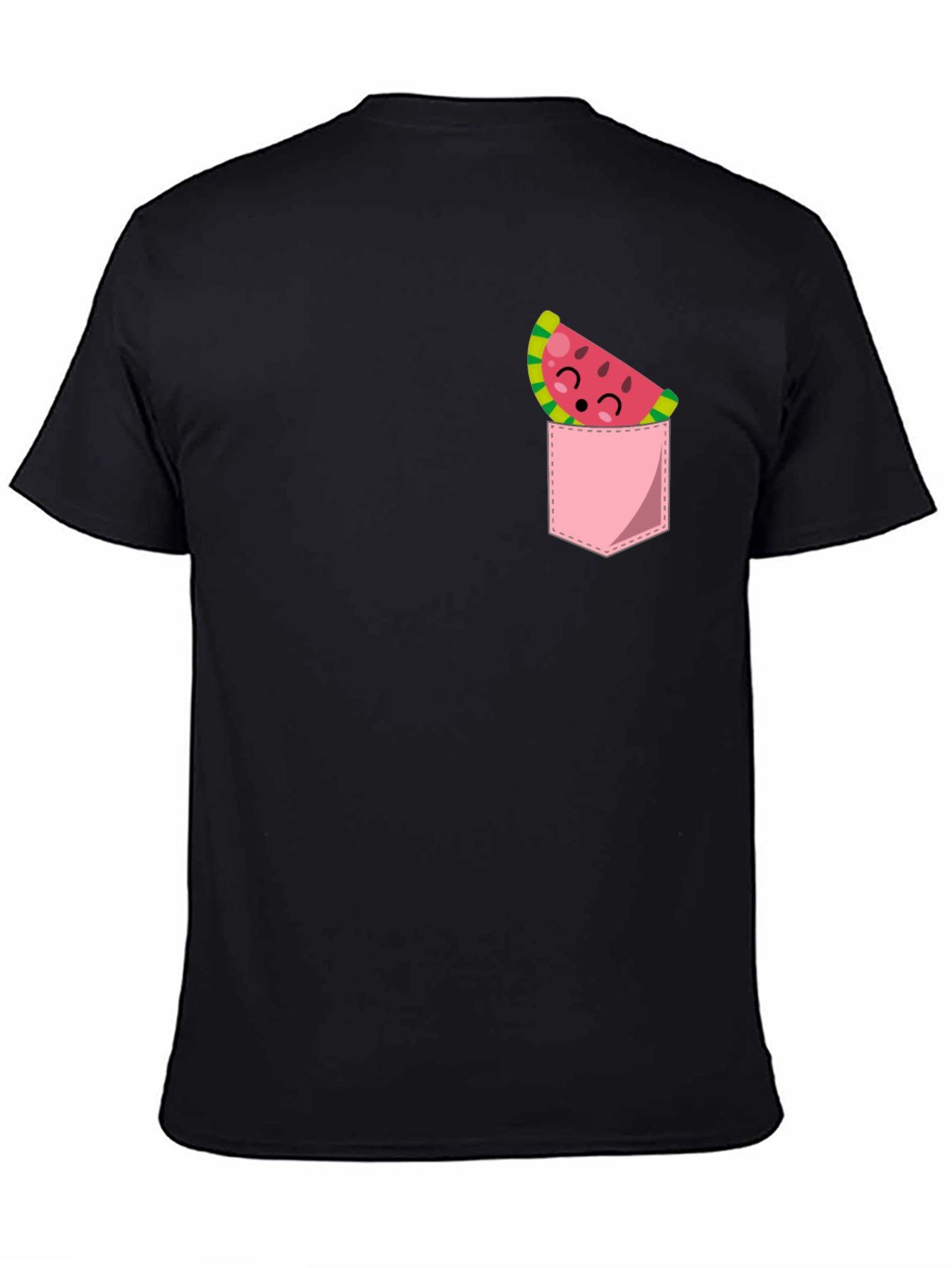 Cute Watermelon Pocket Black T-Shirt
