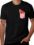 Cute Watermelon Pocket Black T-Shirt