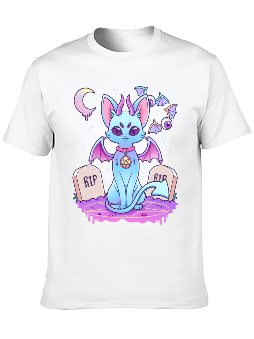 Gothic Cartoon Cat Graphic T-Shirt