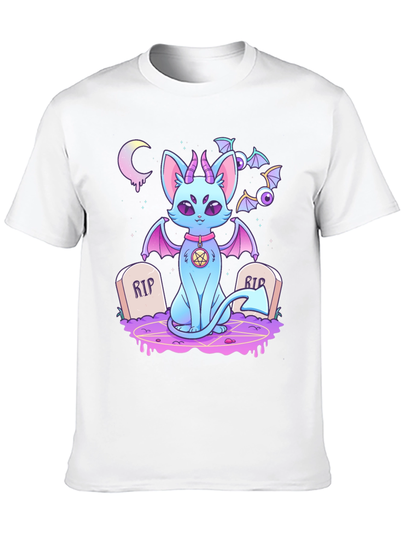 Gothic Cartoon Cat Graphic T-Shirt