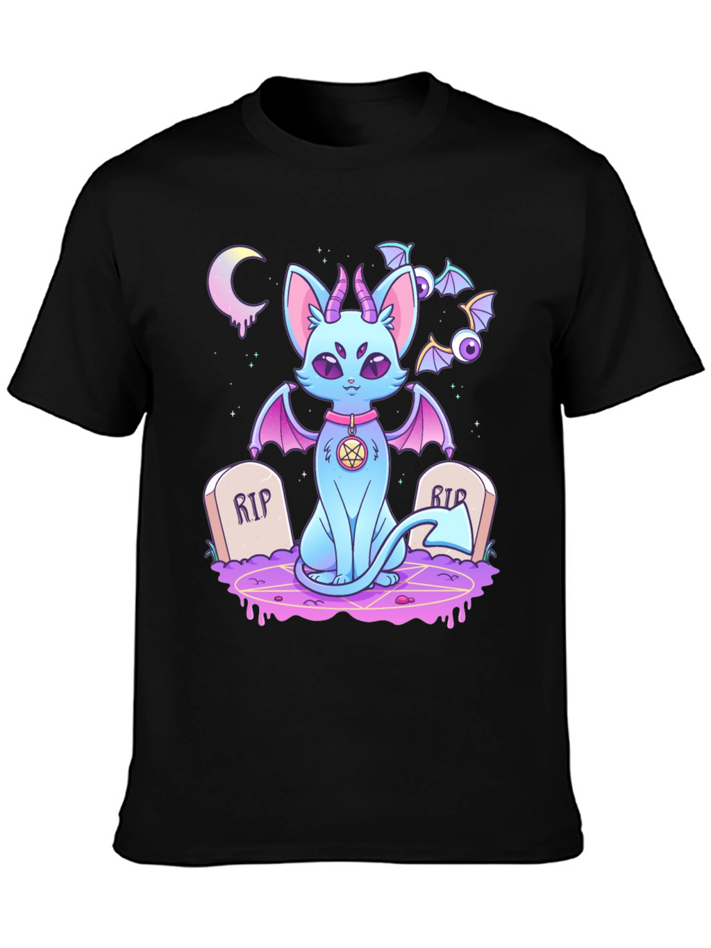 Gothic Cartoon Cat Graphic T-Shirt