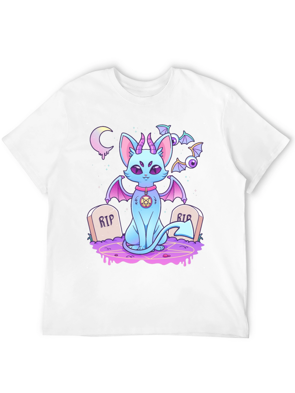 Gothic Cartoon Cat Graphic T-Shirt