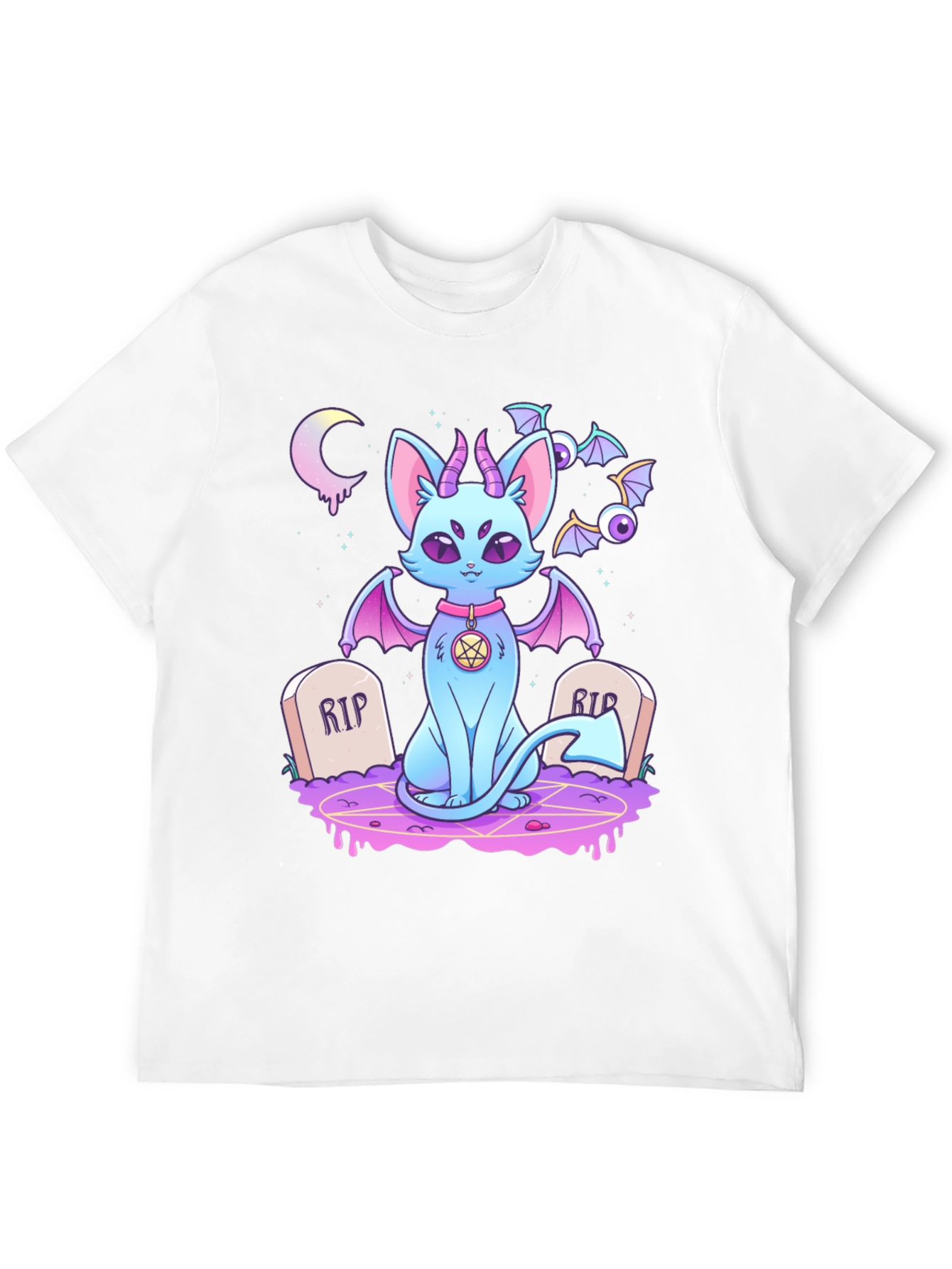 Gothic Cartoon Cat Graphic T-Shirt