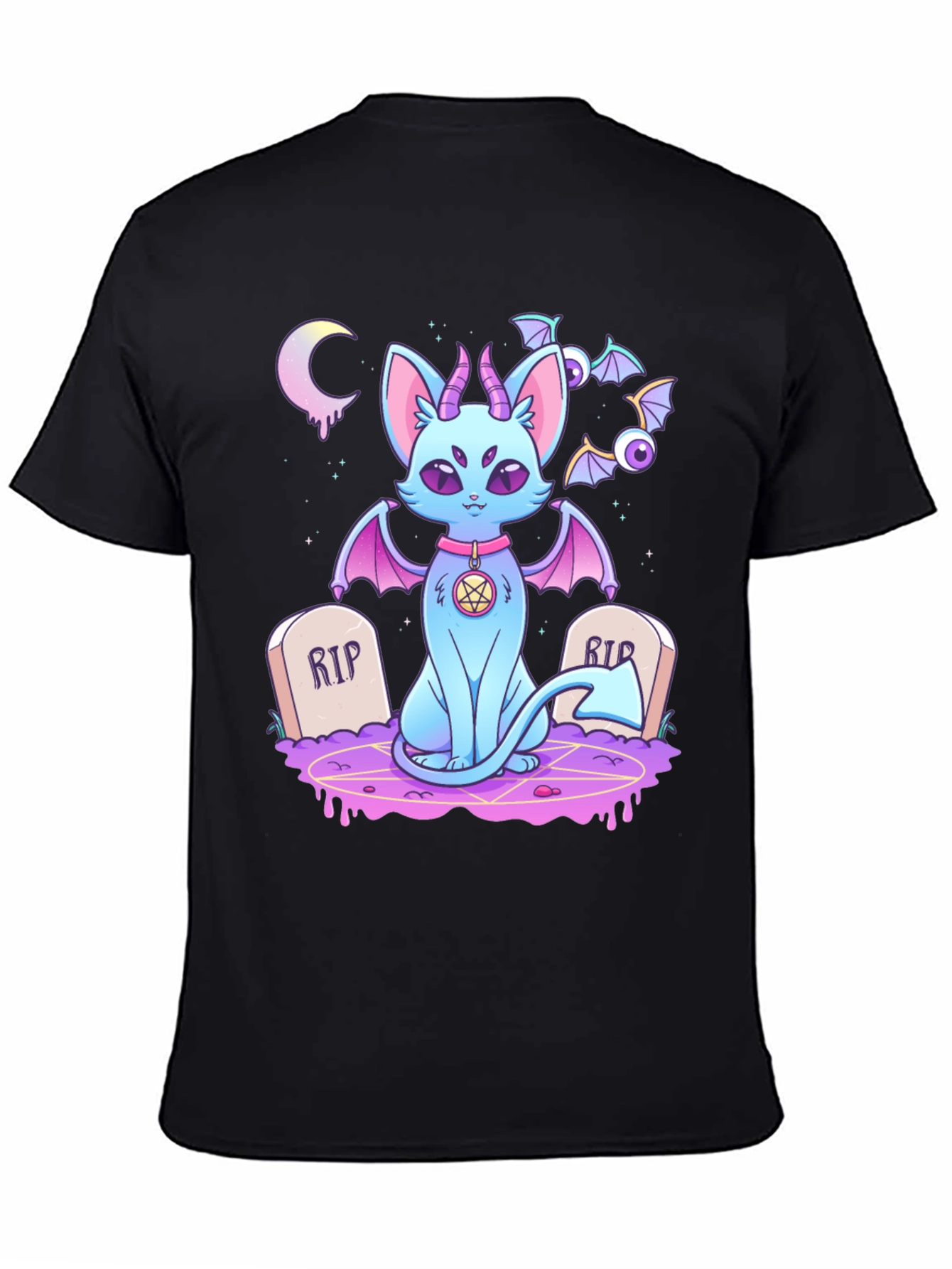 Gothic Cartoon Cat Graphic T-Shirt