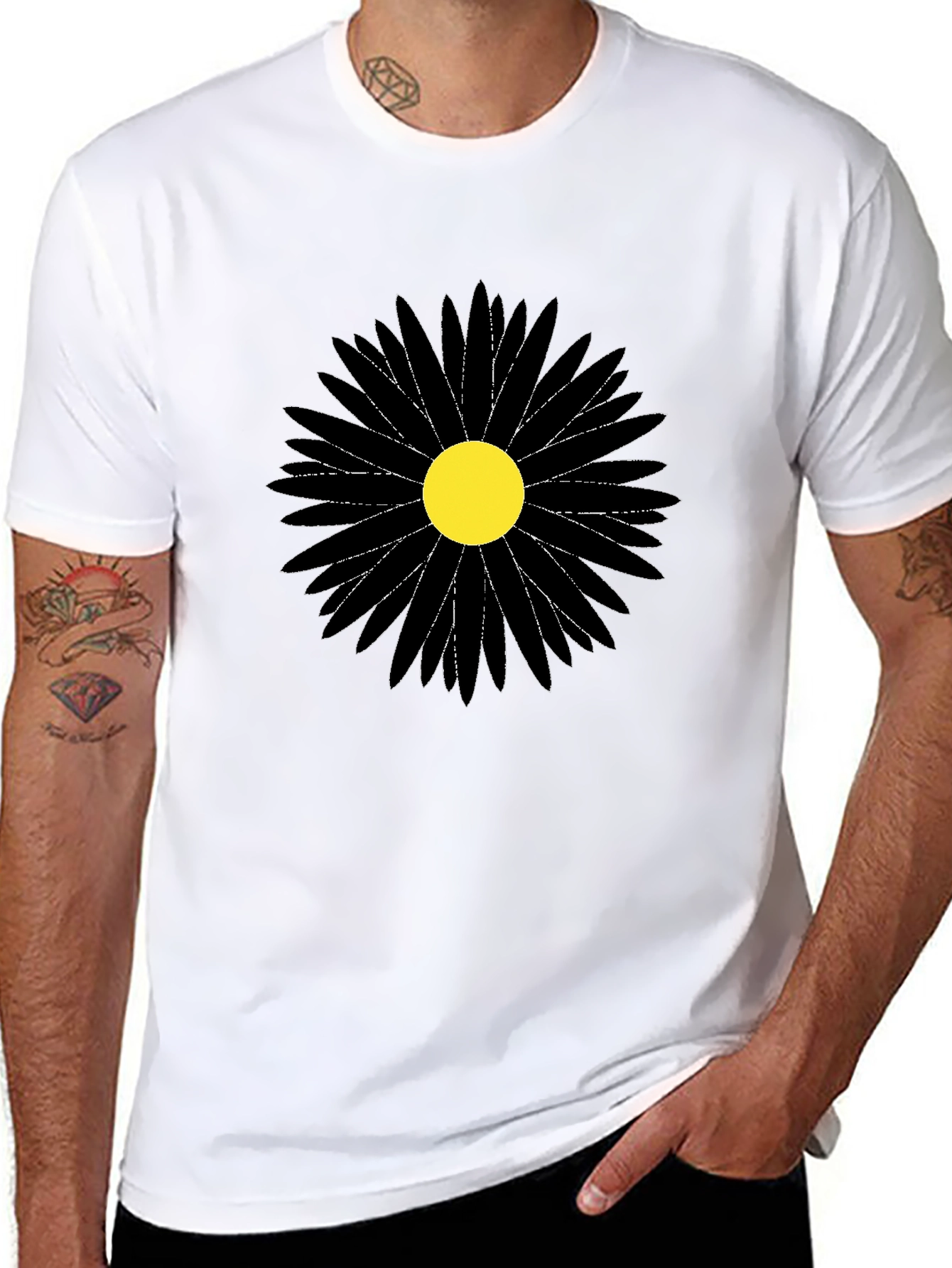 Black Flower Graphic Tee - Stylish Mens T-Shirt