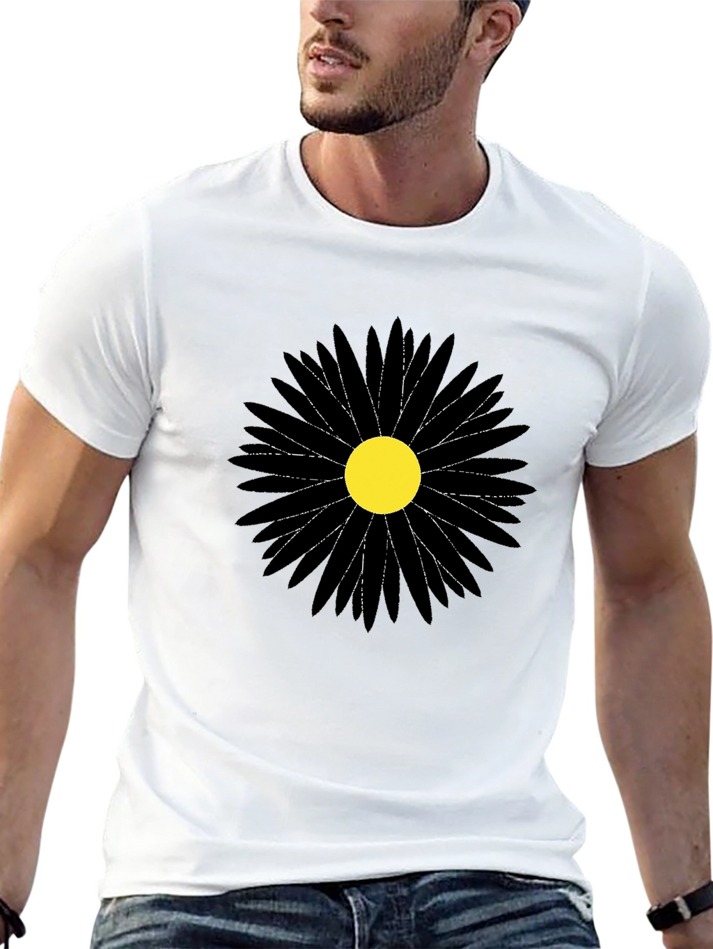 Black Flower Graphic Tee - Stylish Mens T-Shirt