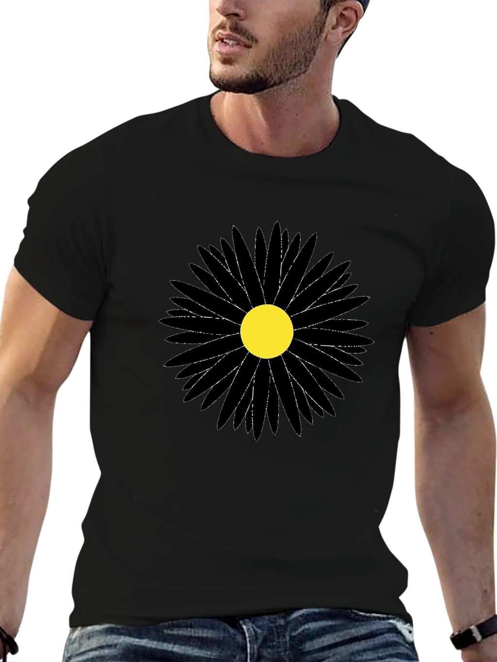 Black Flower Graphic Tee - Stylish Mens T-Shirt