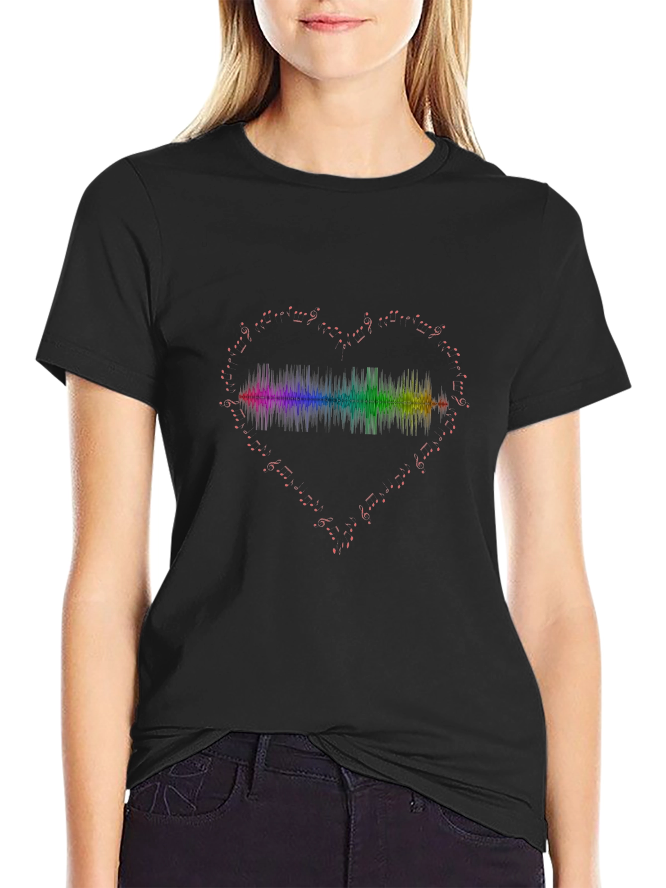 Rainbow Heartbeat Music Note Graphic Tee